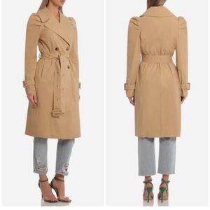 NWT AVEC LES FILLES Puff Sleeve Belted Trench Coat Tan Camel Neutral Size Small
